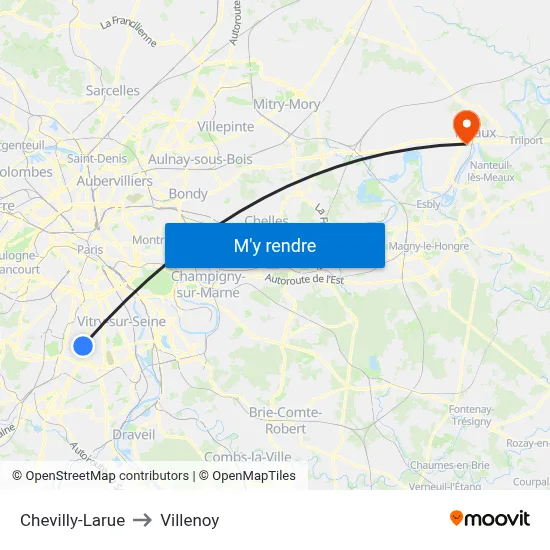 Chevilly-Larue to Villenoy map