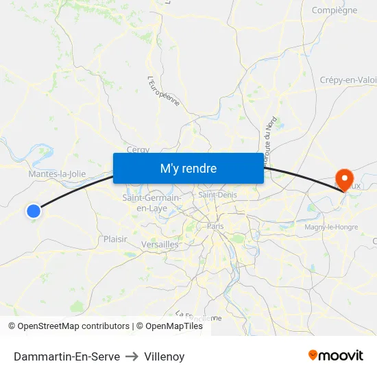 Dammartin-En-Serve to Villenoy map