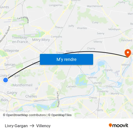 Livry-Gargan to Villenoy map