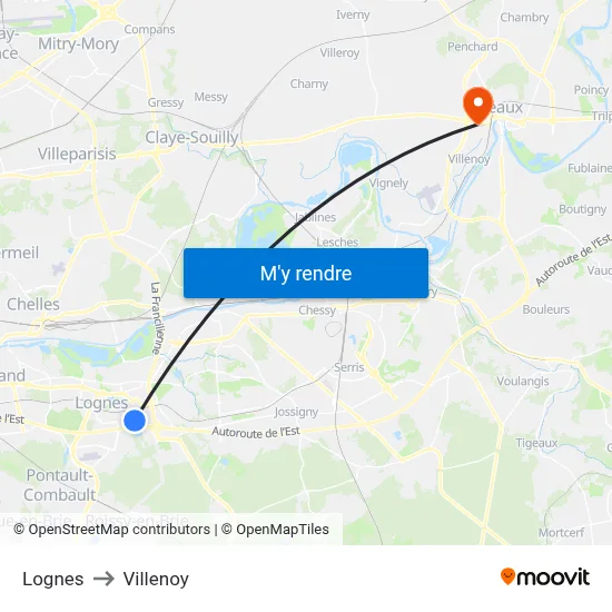 Lognes to Villenoy map