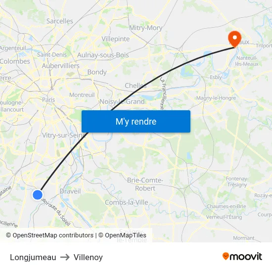 Longjumeau to Villenoy map