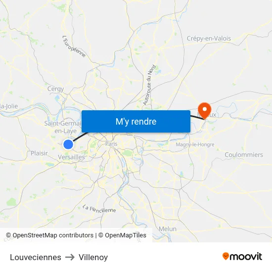 Louveciennes to Villenoy map
