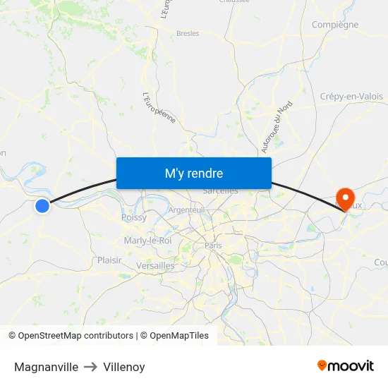 Magnanville to Villenoy map