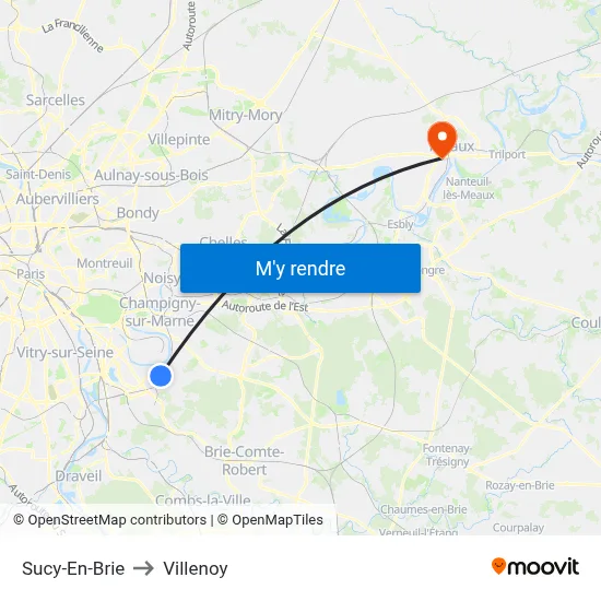 Sucy-En-Brie to Villenoy map