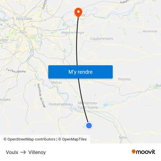 Voulx to Villenoy map