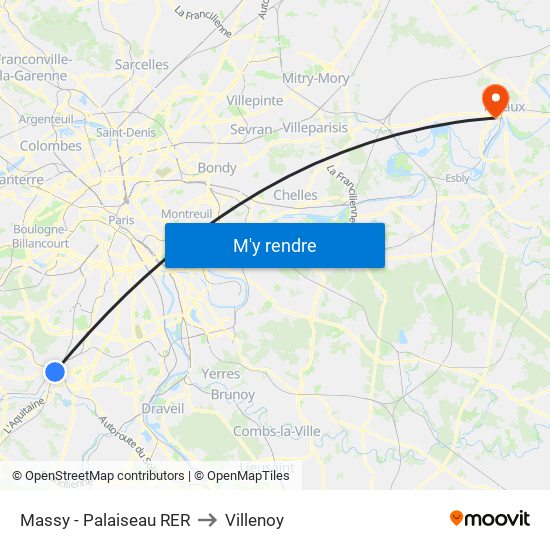 Massy - Palaiseau RER to Villenoy map