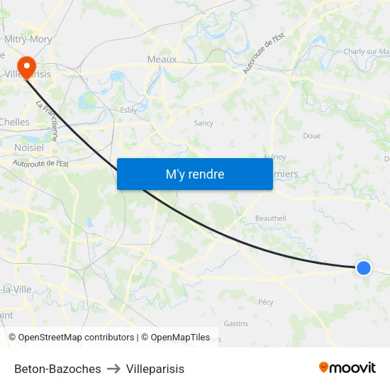 Beton-Bazoches to Villeparisis map