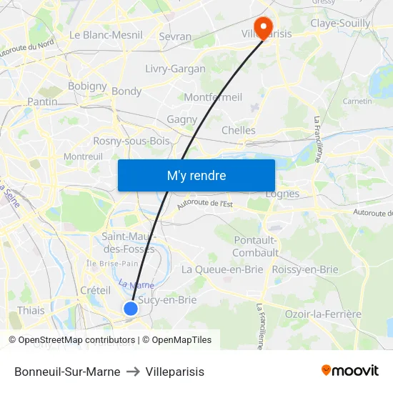 Bonneuil-Sur-Marne to Villeparisis map