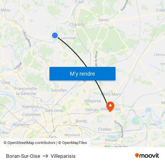 Boran-Sur-Oise to Villeparisis map