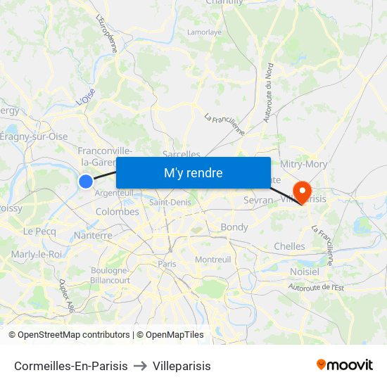 Cormeilles-En-Parisis to Villeparisis map