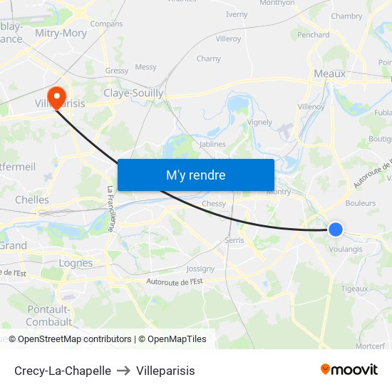 Crecy-La-Chapelle to Villeparisis map