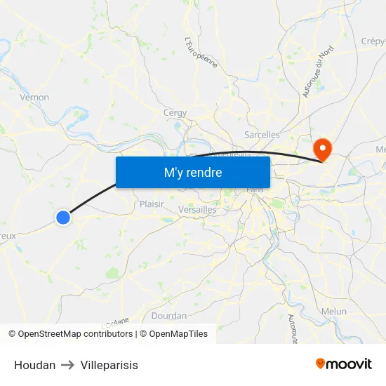Houdan to Villeparisis map
