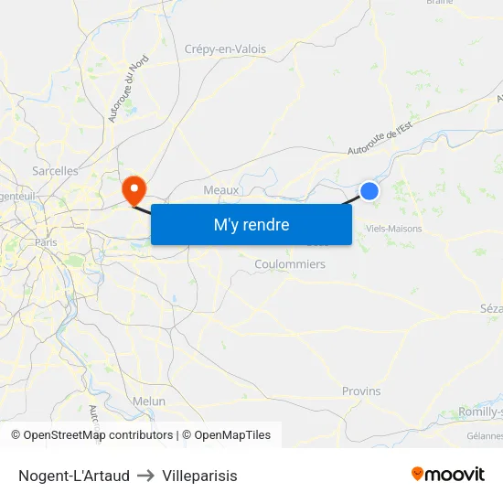 Nogent-L'Artaud to Villeparisis map