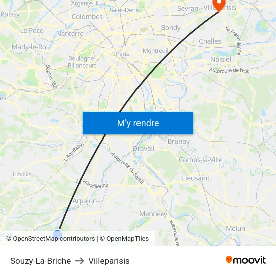 Souzy-La-Briche to Villeparisis map