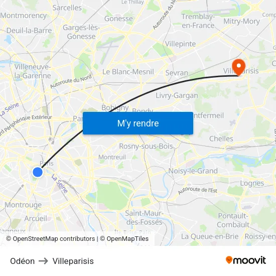 Odéon to Villeparisis map