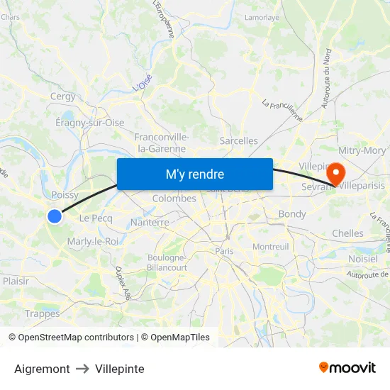 Aigremont to Villepinte map