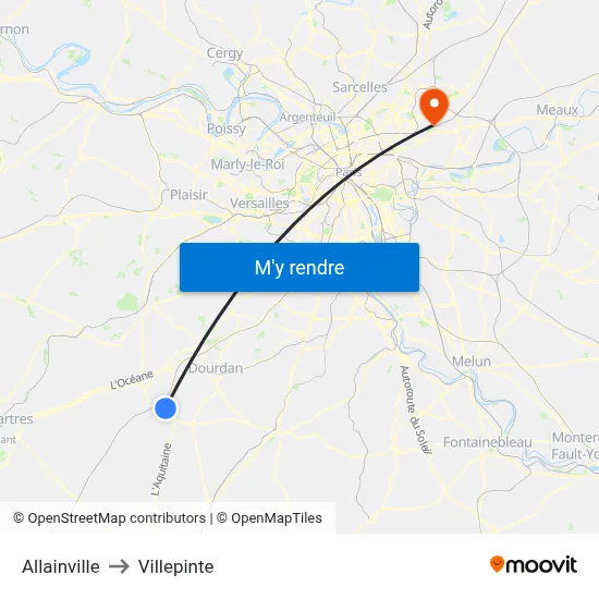 Allainville to Villepinte map