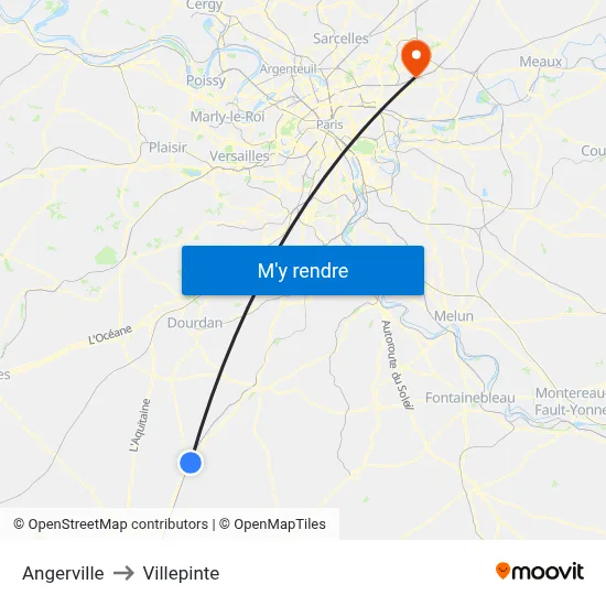 Angerville to Villepinte map