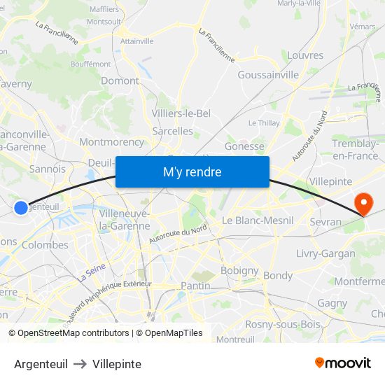 Argenteuil to Villepinte map