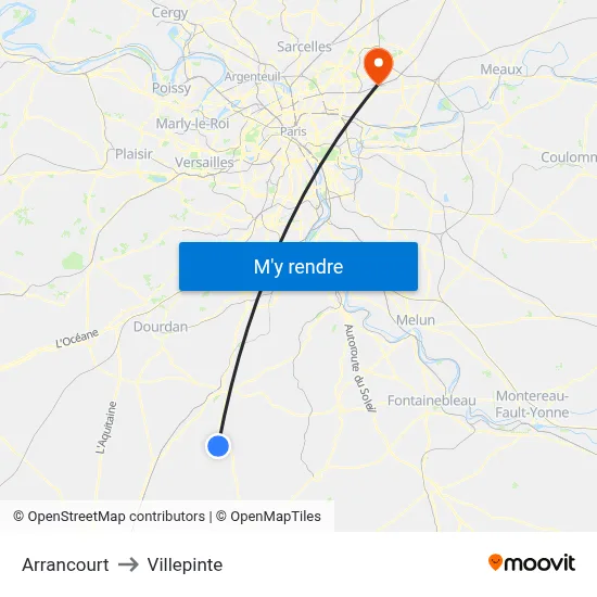 Arrancourt to Villepinte map