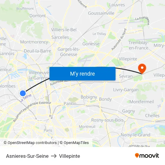Asnieres-Sur-Seine to Villepinte map