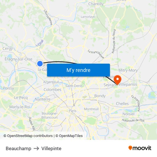 Beauchamp to Villepinte map