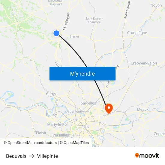 Beauvais to Villepinte map