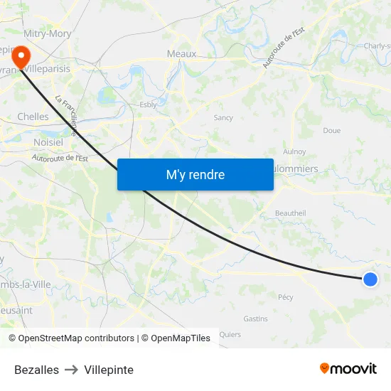 Bezalles to Villepinte map