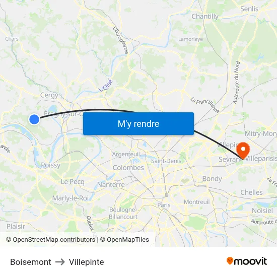 Boisemont to Villepinte map