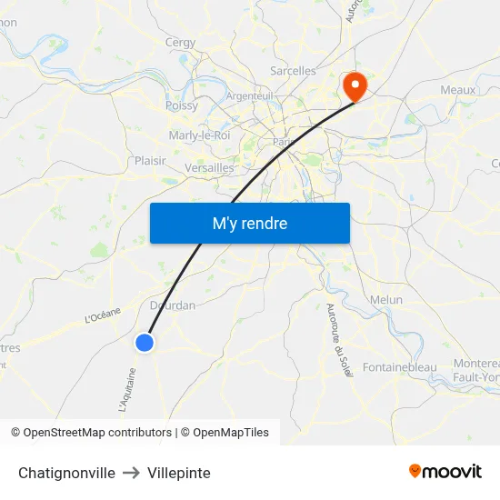 Chatignonville to Villepinte map