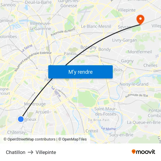 Chatillon to Villepinte map