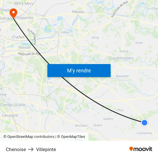 Chenoise to Villepinte map