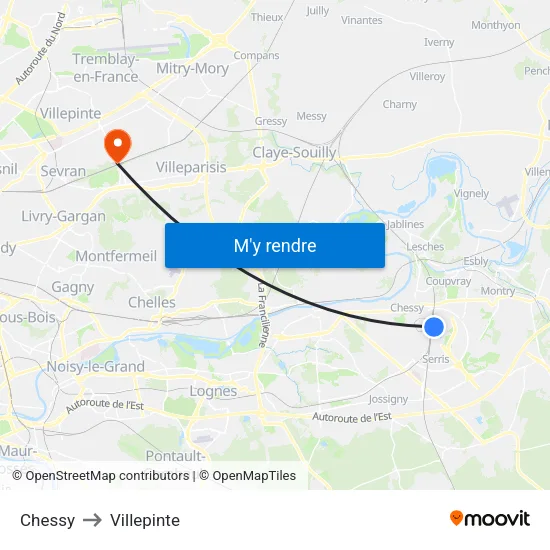 Chessy to Villepinte map