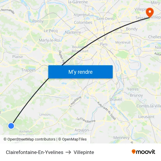 Clairefontaine-En-Yvelines to Villepinte map