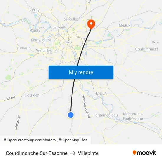 Courdimanche-Sur-Essonne to Villepinte map