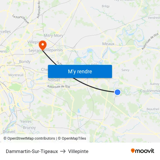 Dammartin-Sur-Tigeaux to Villepinte map