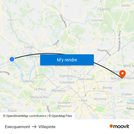 Evecquemont to Villepinte map