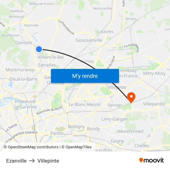 Ezanville to Villepinte map