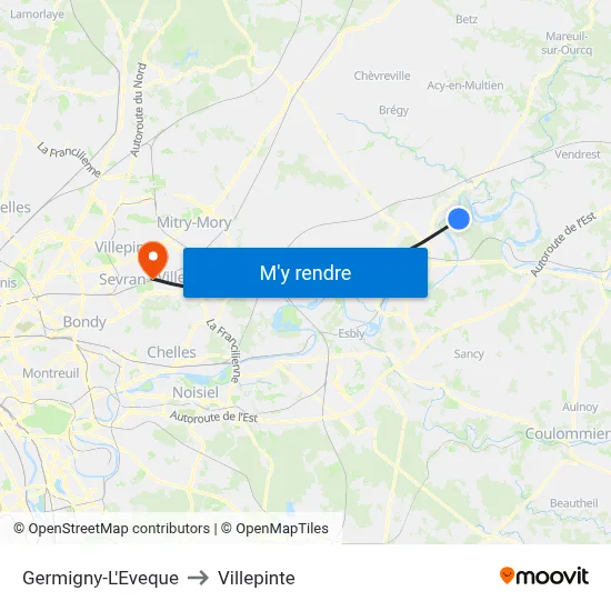 Germigny-L'Eveque to Villepinte map