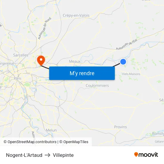 Nogent-L'Artaud to Villepinte map
