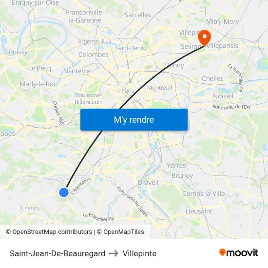 Saint-Jean-De-Beauregard to Villepinte map