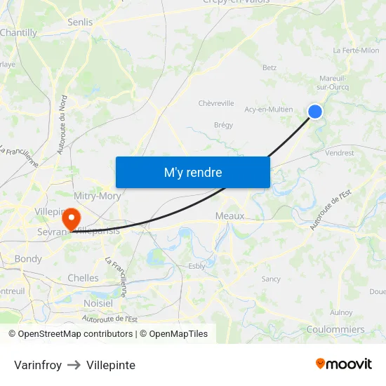 Varinfroy to Villepinte map