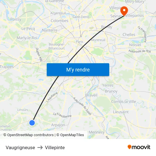 Vaugrigneuse to Villepinte map