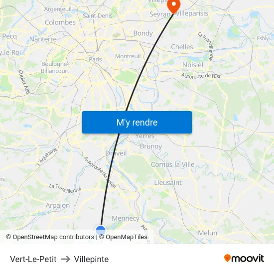 Vert-Le-Petit to Villepinte map