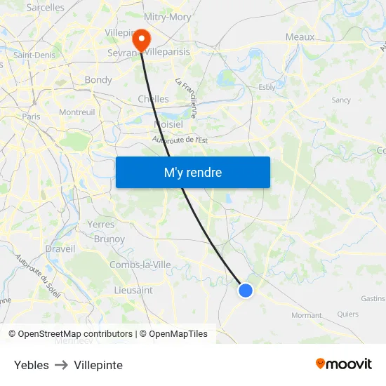 Yebles to Villepinte map