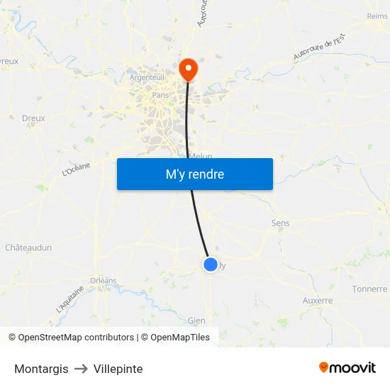 Montargis to Villepinte map