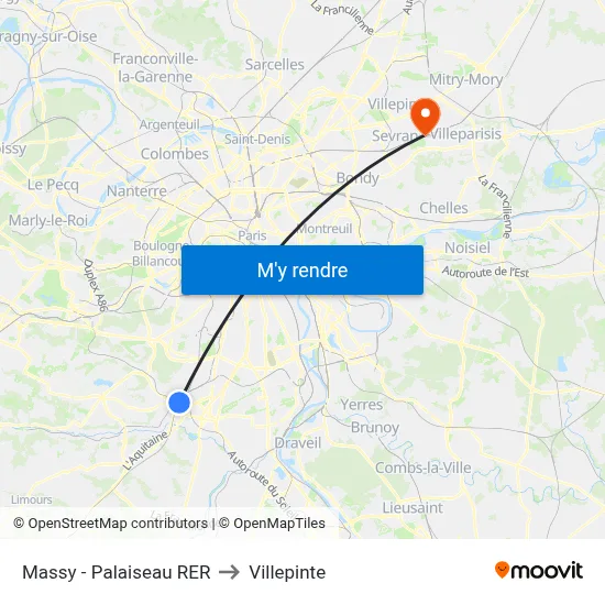 Massy - Palaiseau RER to Villepinte map