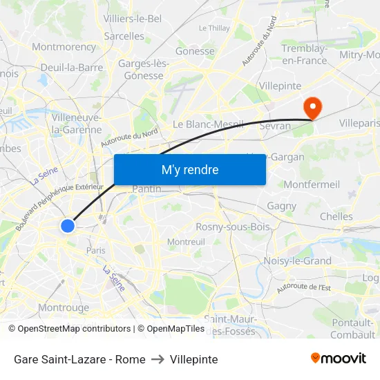 Gare Saint-Lazare - Rome to Villepinte map