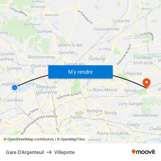 Gare D'Argenteuil to Villepinte map