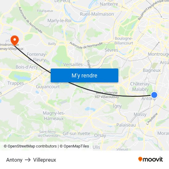 Antony to Villepreux map